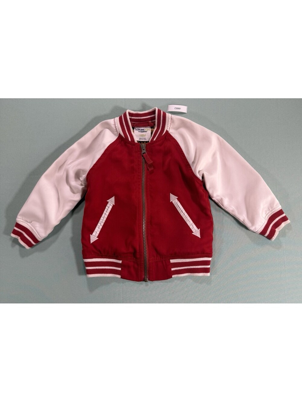 Genuine Kids from OshKosh 12-18M Red/White Satin Lined Bomber Jacket Lion Zip